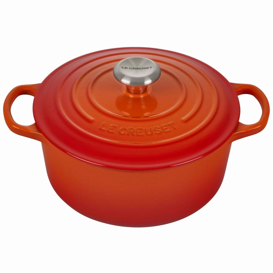 Dutch Ovens & Braisers * | Le Creuset 4.5 Qt. Round Signature Dutch Oven With Stainless Steel Knob | Flame Orange