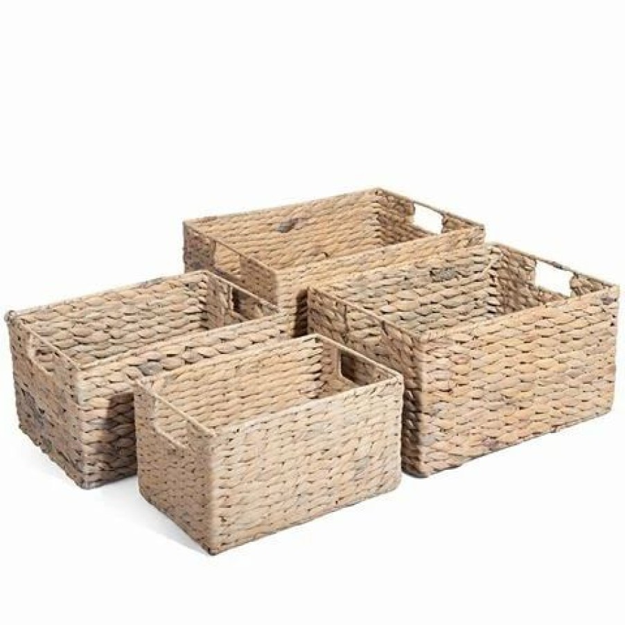 Storage * | Peter'S Hyacinth Rectangular Basket Natural Set 4Pc