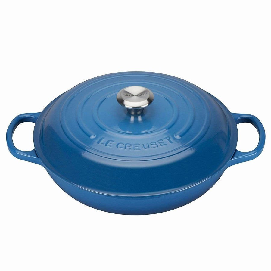 Dutch Ovens & Braisers * | Le Creuset 2.25 Qt. Signature Enameled Cast Iron Braiser With Stainless Steel Knob | Marseille Blue