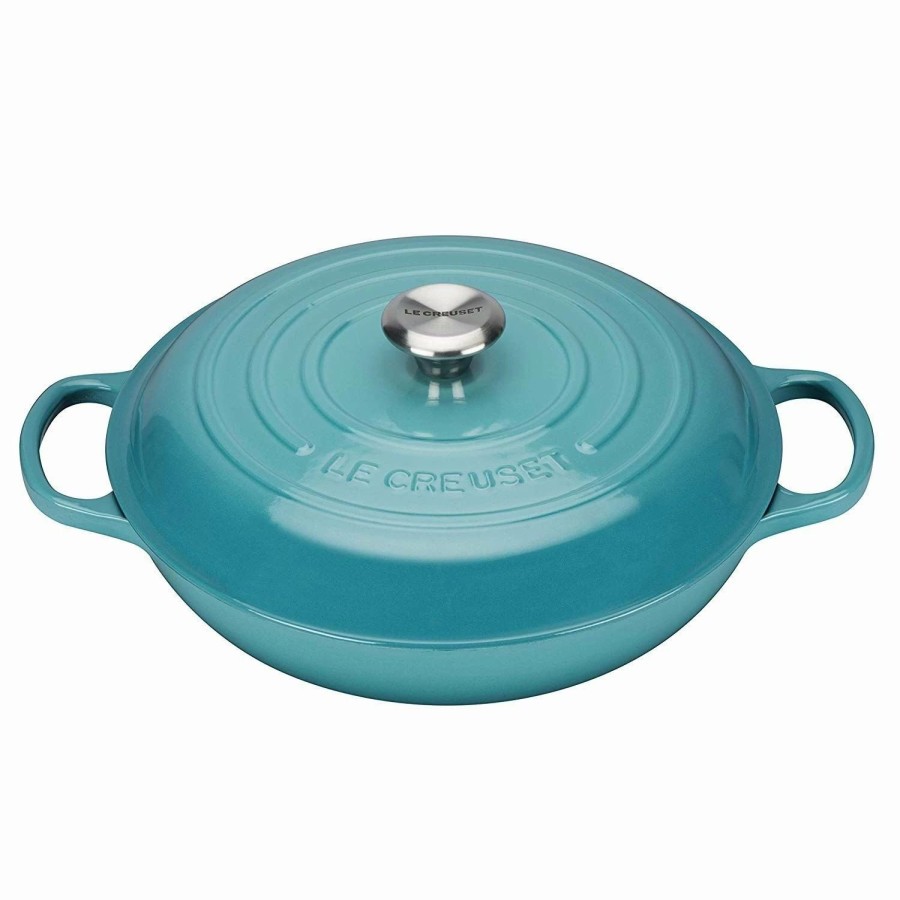 Dutch Ovens & Braisers * | Le Creuset 2.25 Qt. Signature Enameled Cast Iron Braiser With Stainless Steel Knob | Caribbean Blue