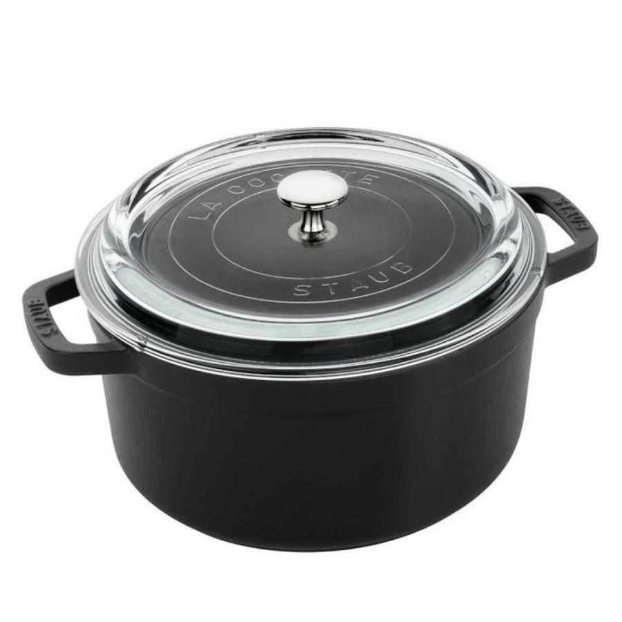 Dutch Ovens & Braisers * | Staub 4 Qt. Round Cocotte/Dutch Oven With Glass Lid | Matte Black