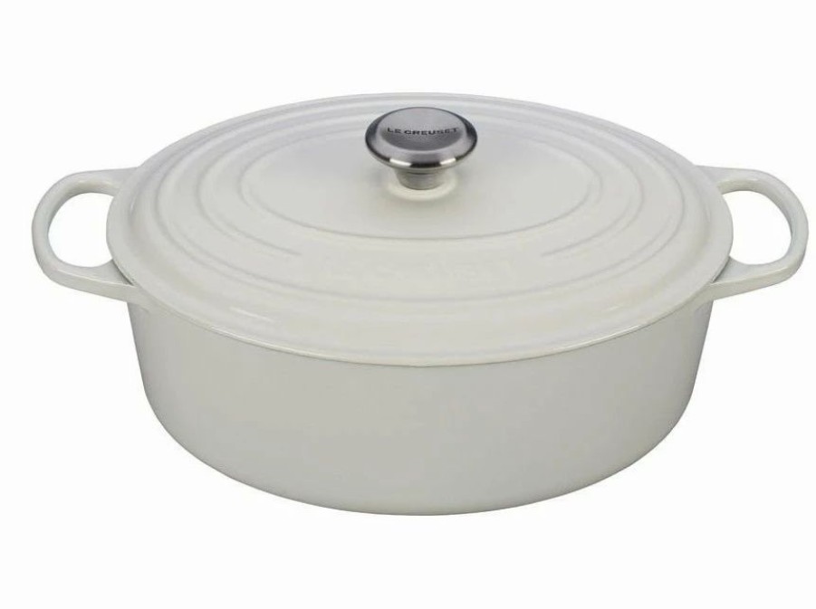 Dutch Ovens & Braisers * | Le Creuset 6.75 Qt. Oval Signature Dutch Oven With Stainless Steel Knob | White