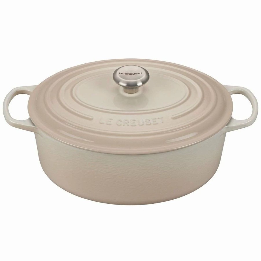 Dutch Ovens & Braisers * | Le Creuset 6.75 Qt. Oval Signature Dutch Oven With Stainless Steel Knob | Meringue White