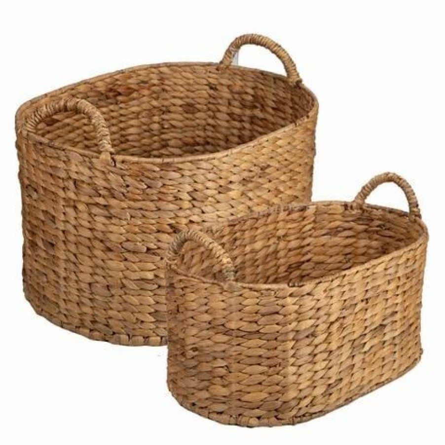 Storage * | Peter'S Hyacinth Large Oval Basket Set Natural 2Pce