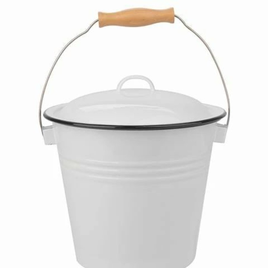 Storage * | Falcon Enamel Bucket With Lid White & Black 5L