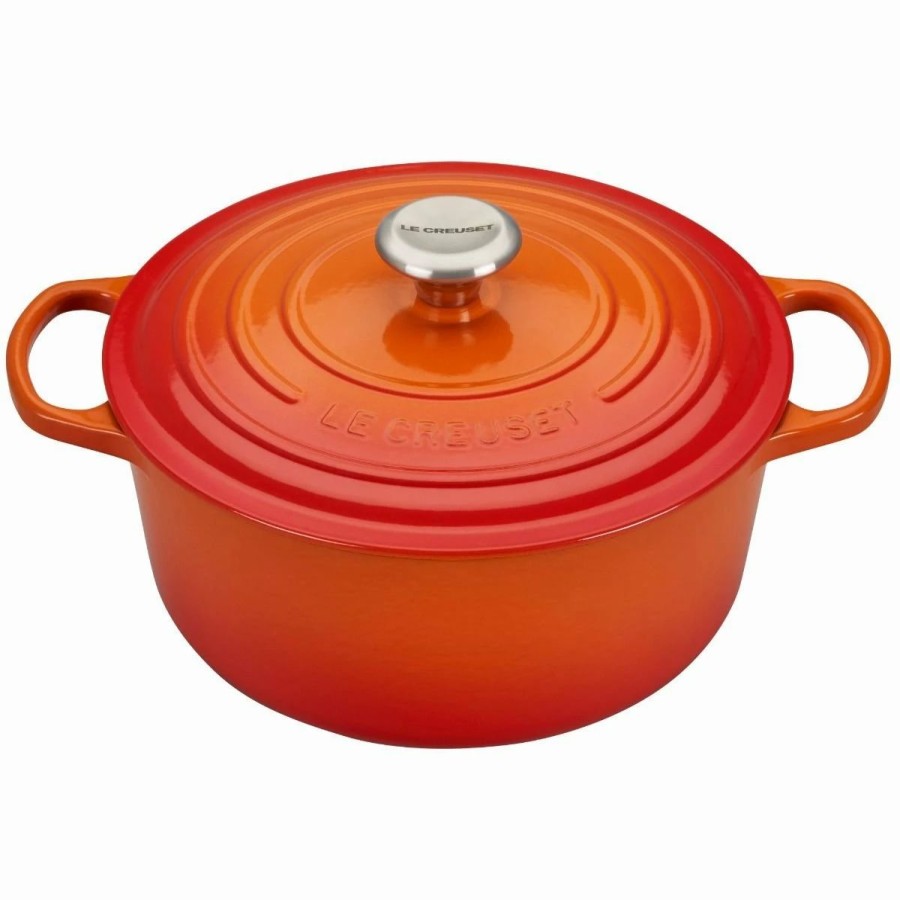 Dutch Ovens & Braisers * | Le Creuset 5.5 Qt. Round Signature Cast Iron Dutch Oven With Stainless Steel Knob | Flame Orange