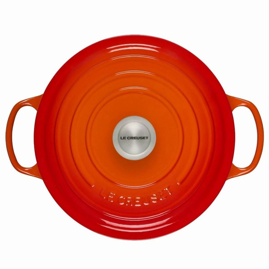 Dutch Ovens & Braisers * | Le Creuset 5.5 Qt. Round Signature Cast Iron Dutch Oven With Stainless Steel Knob | Flame Orange