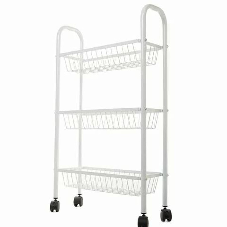 Storage * | Glowdex Three-Tier Slim Utility Trolley White