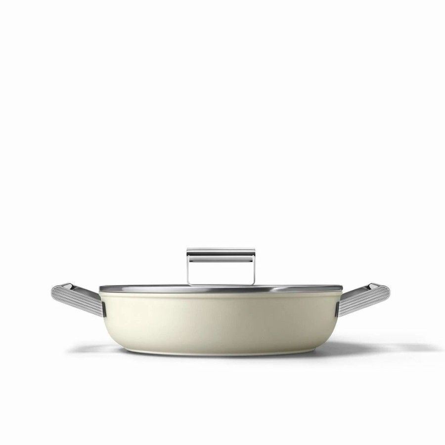 Dutch Ovens & Braisers * | Smeg 4 Qt. Nonstick Deep Pan With Lid | Cream