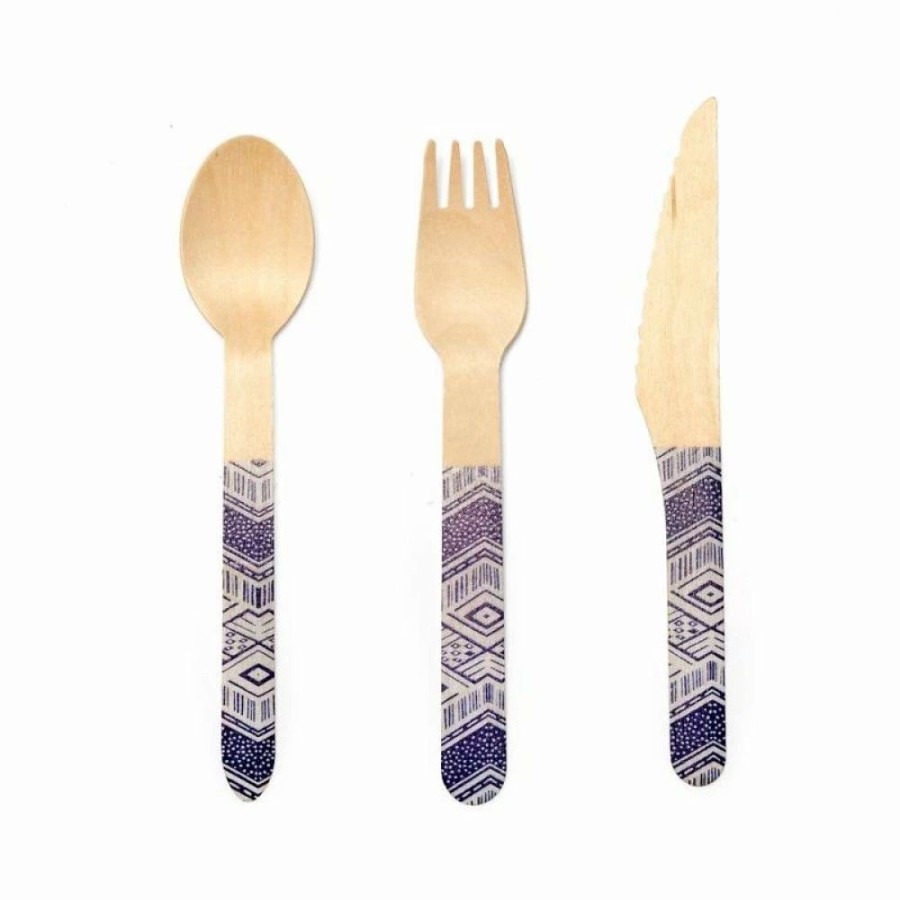 Flatware * | Kikkerland Wood Cutlery Set | Tribal