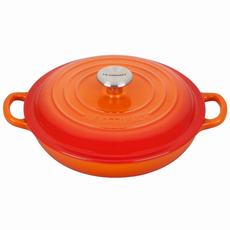 Dutch Ovens & Braisers * | Le Creuset 1.5 Qt. Signature Enameled Cast Iron Braiser With Stainless Steel Knob | Flame Orange