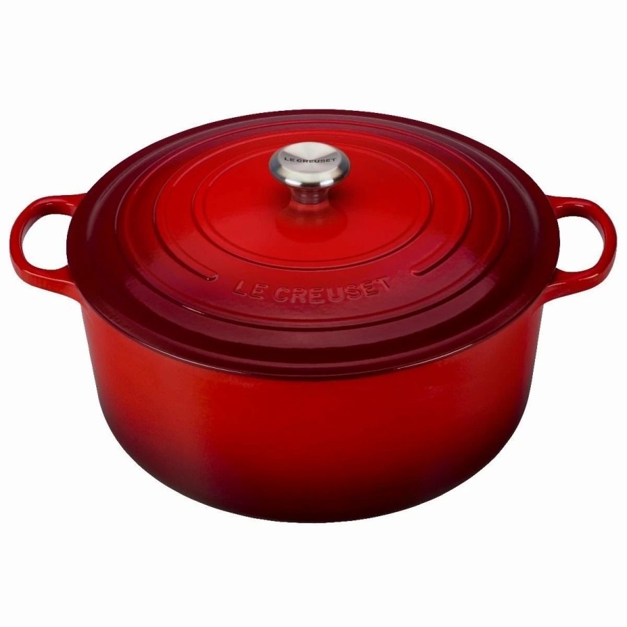 Dutch Ovens & Braisers * | Le Creuset 13.25 Qt. Round Signature Cast Iron Dutch Oven With Stainless Steel Knob | Cerise/Cherry Red