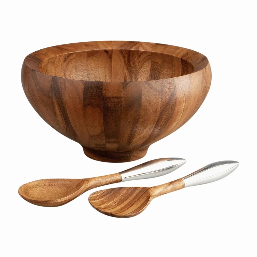 Bowls * | Nambe Mills, Inc. Nambe Metal And Wood Yaro Salad Bowl With Servers