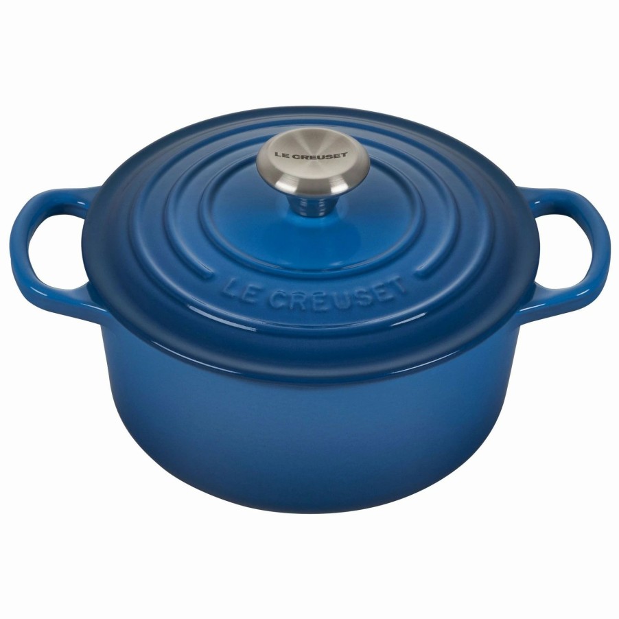 Dutch Ovens & Braisers * | Le Creuset 2 Qt. Round Signature Cast Iron Dutch Oven With Stainless Steel Knob | Marseille Blue