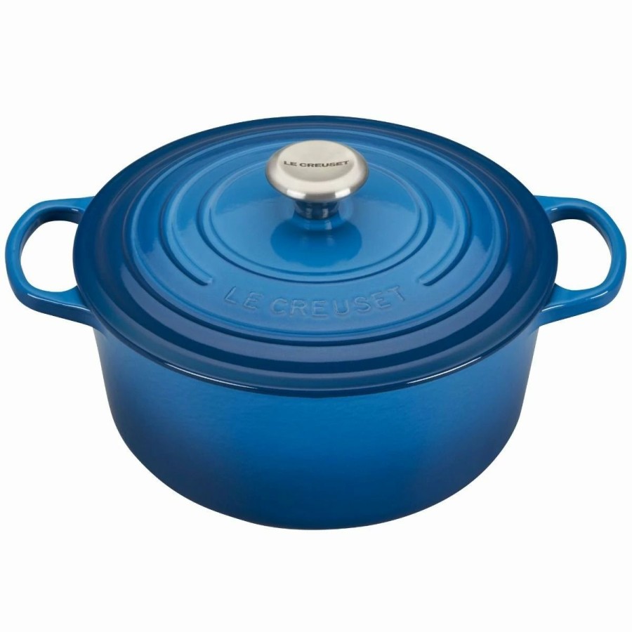 Dutch Ovens & Braisers * | Le Creuset 5.5 Qt. Round Signature Cast Iron Dutch Oven With Stainless Steel Knob | Marseille Blue