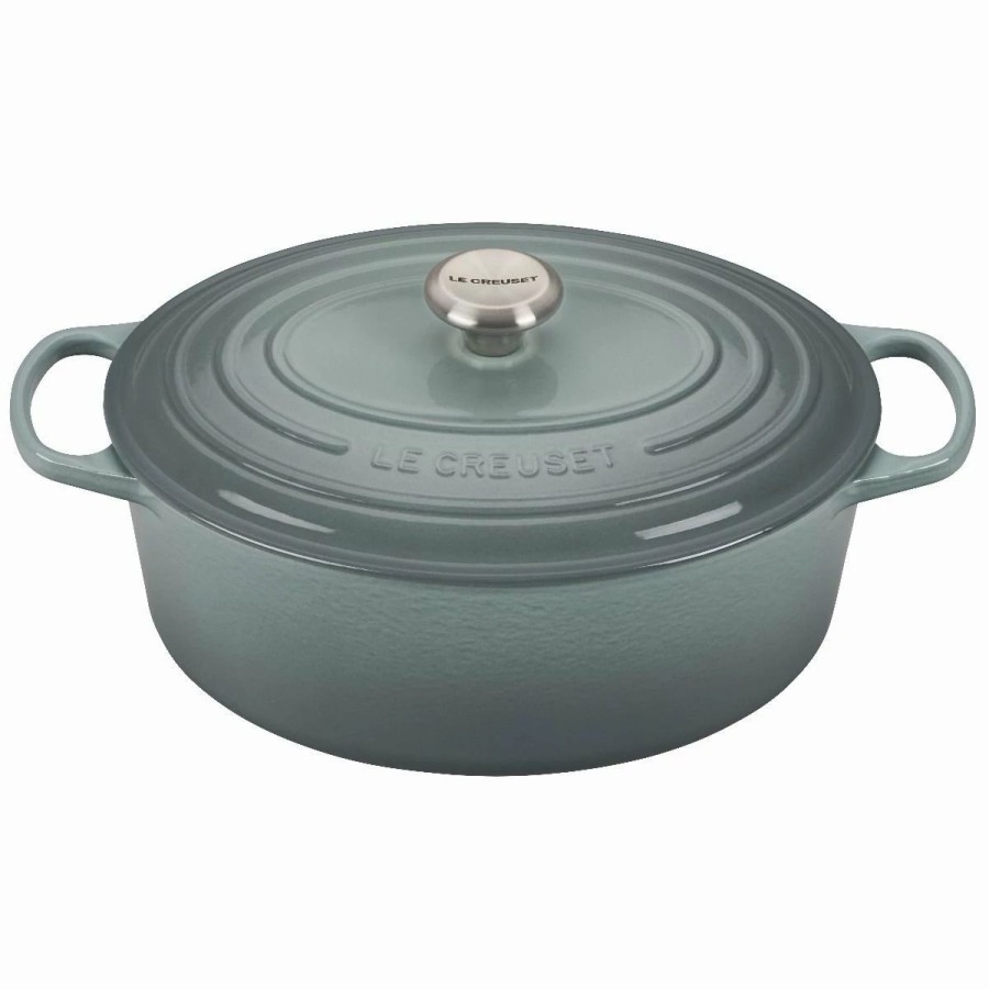 Dutch Ovens & Braisers * | Le Creuset 6.75 Qt. Oval Signature Dutch Oven With Stainless Steel Knob | Sea Salt