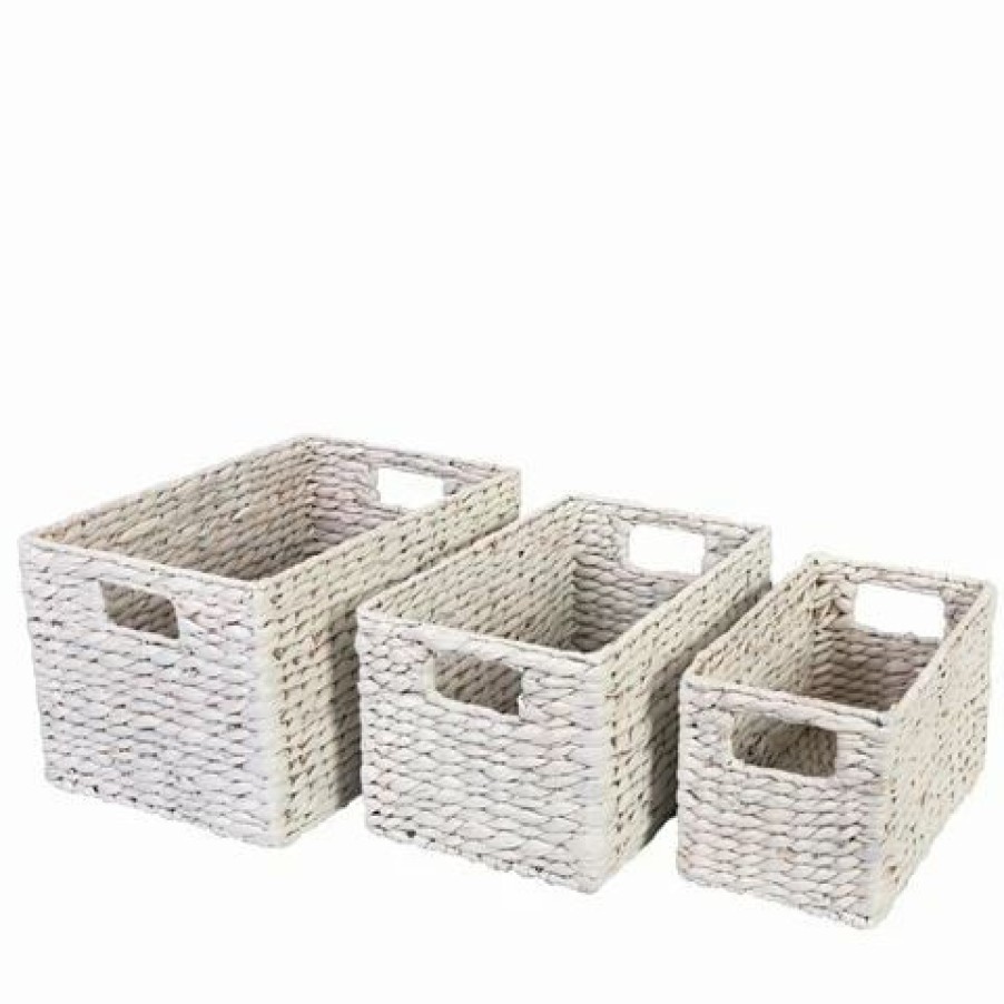 Storage * | Peter'S Hyacinth Rectangular Basket White Wash Set 3Pce