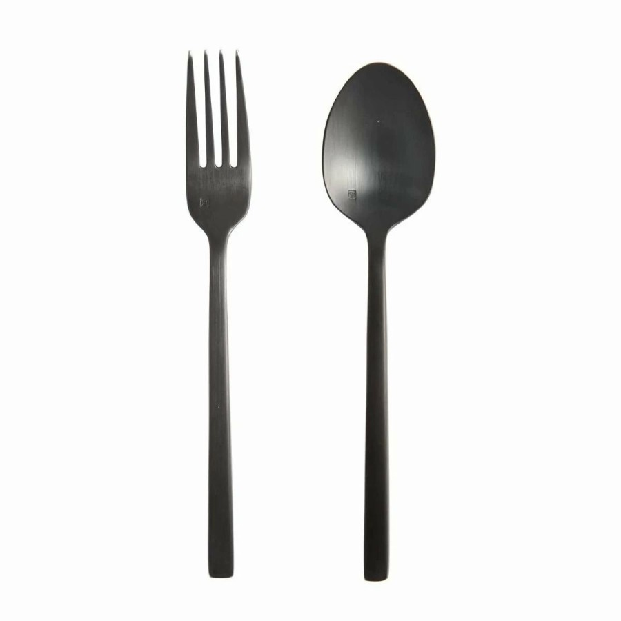 Flatware * | Fortessa Arezzo Brushed Black Serving Fork & Spoon Set