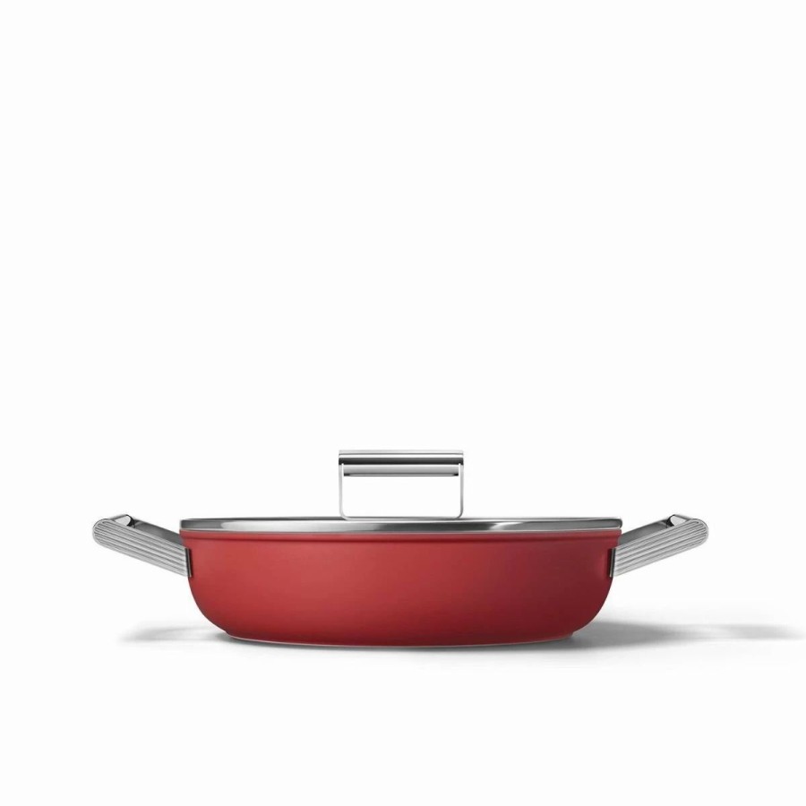 Dutch Ovens & Braisers * | Smeg 4 Qt. Nonstick Deep Pan With Lid | Red