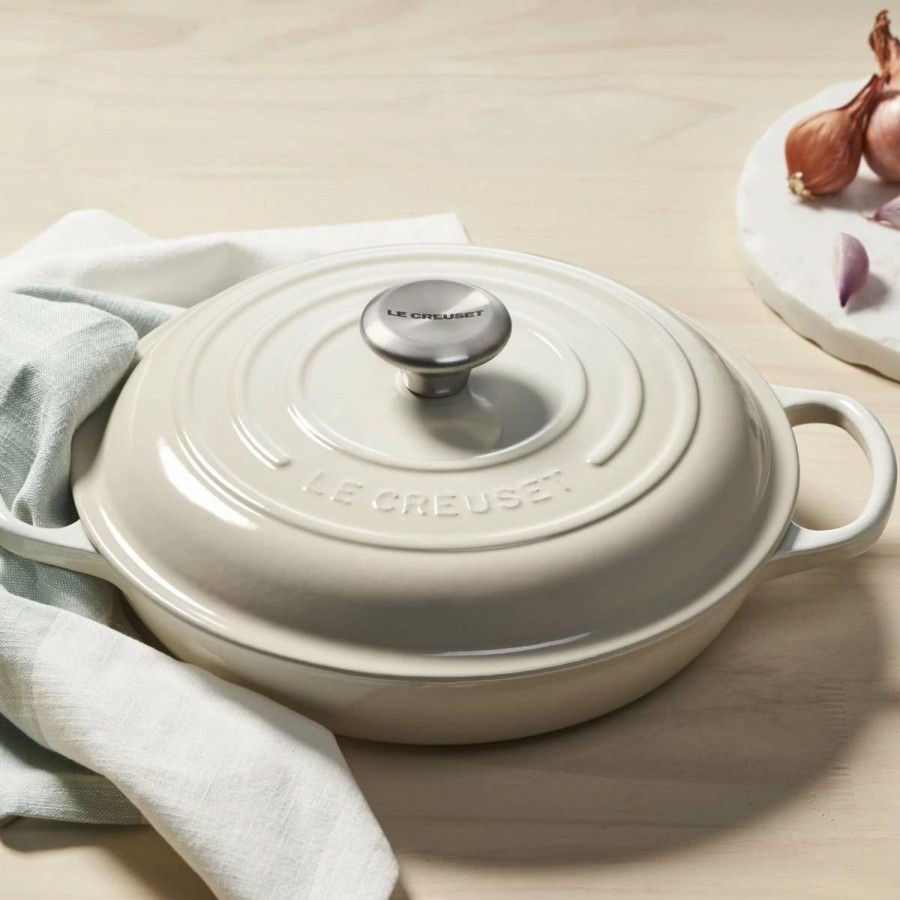 Dutch Ovens & Braisers * | Le Creuset 2.25 Qt. Signature Enameled Cast Iron Braiser With Stainless Steel Knob | Meringue White