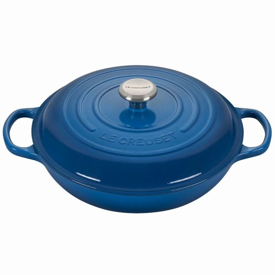 Dutch Ovens & Braisers * | Le Creuset 3.5 Qt. Signature Enameled Cast Iron Braiser With Stainless Steel Knob | Marseille Blue