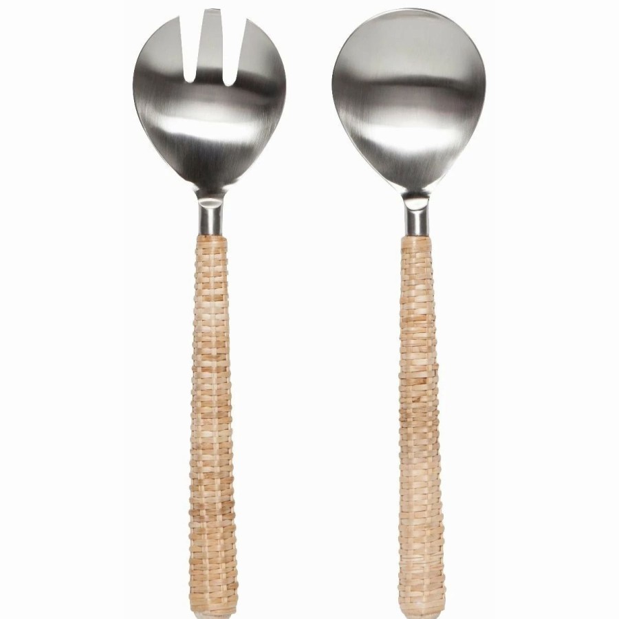 Flatware * | Danica Brands Danica Heirloom 2-Piece Salad Servers Set | Matte Steel & Rattan