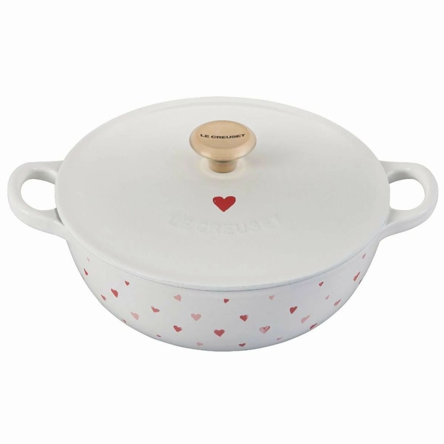 Dutch Ovens & Braisers * | Le Creuset L'Amour 2.75 Qt. Enameled Cast Iron Soup Pot With Gold Knob & Heart Applique | White