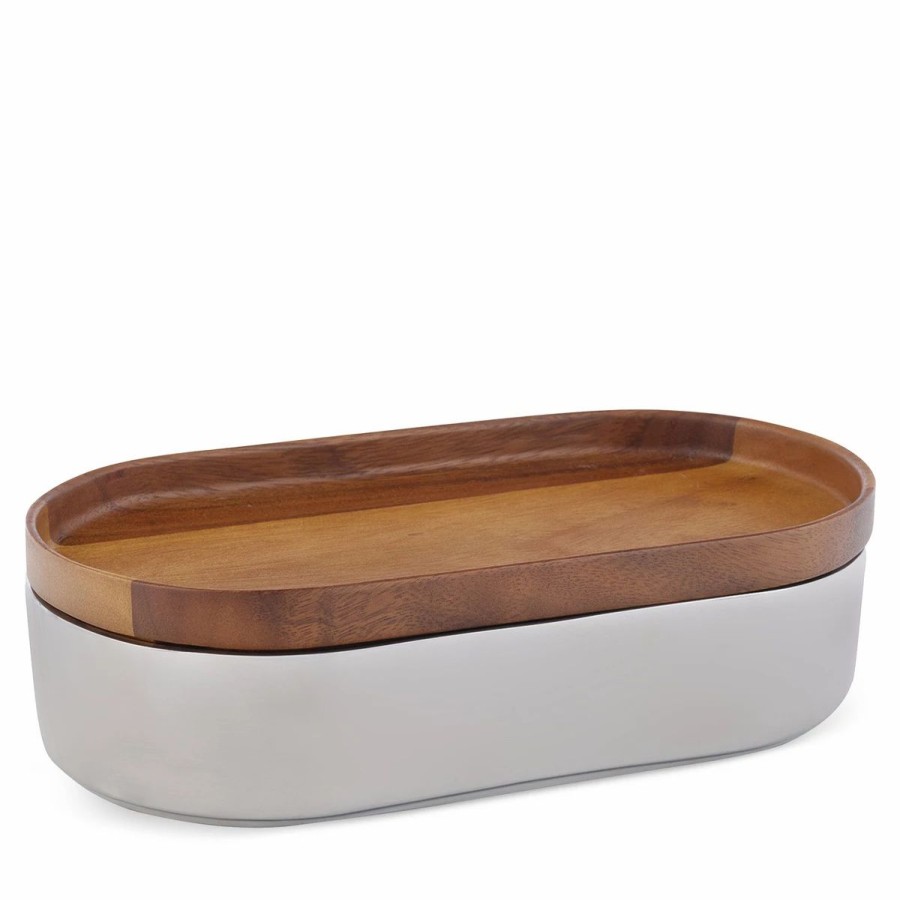 Bowls * | Nambe Mills, Inc. Nambe Oblong Nest 10 Bowl With Wood Lid