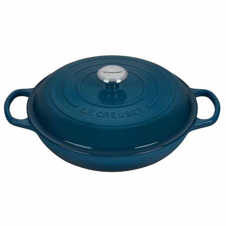 Dutch Ovens & Braisers * | Le Creuset 3.5 Qt. Signature Braiser With Stainless Steel Knob | Deep Teal