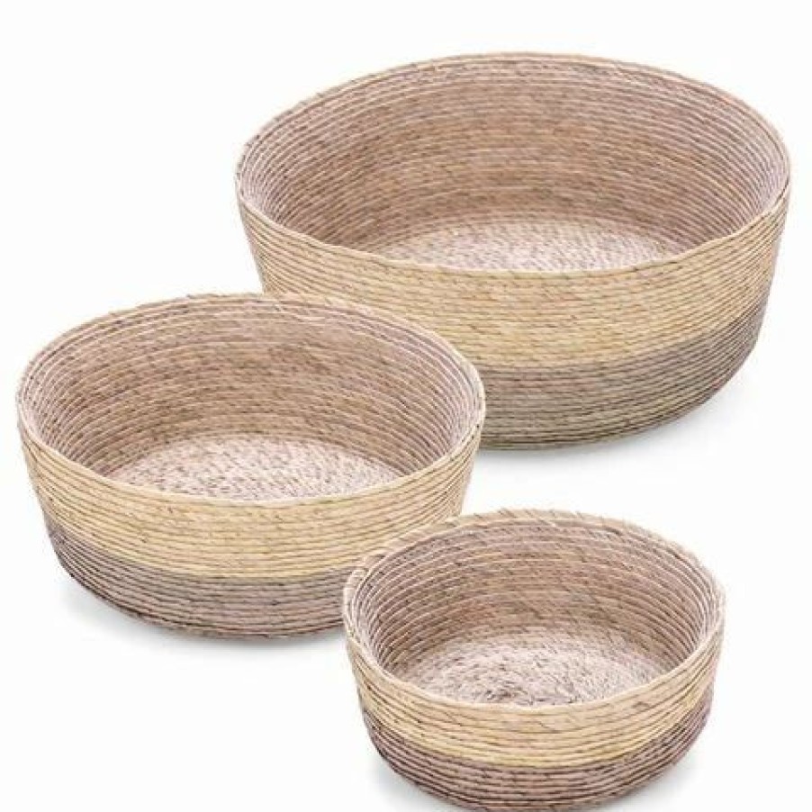 Storage * | Linen & Moore Cruz Stripe Round Basket Mink Set 3Pce