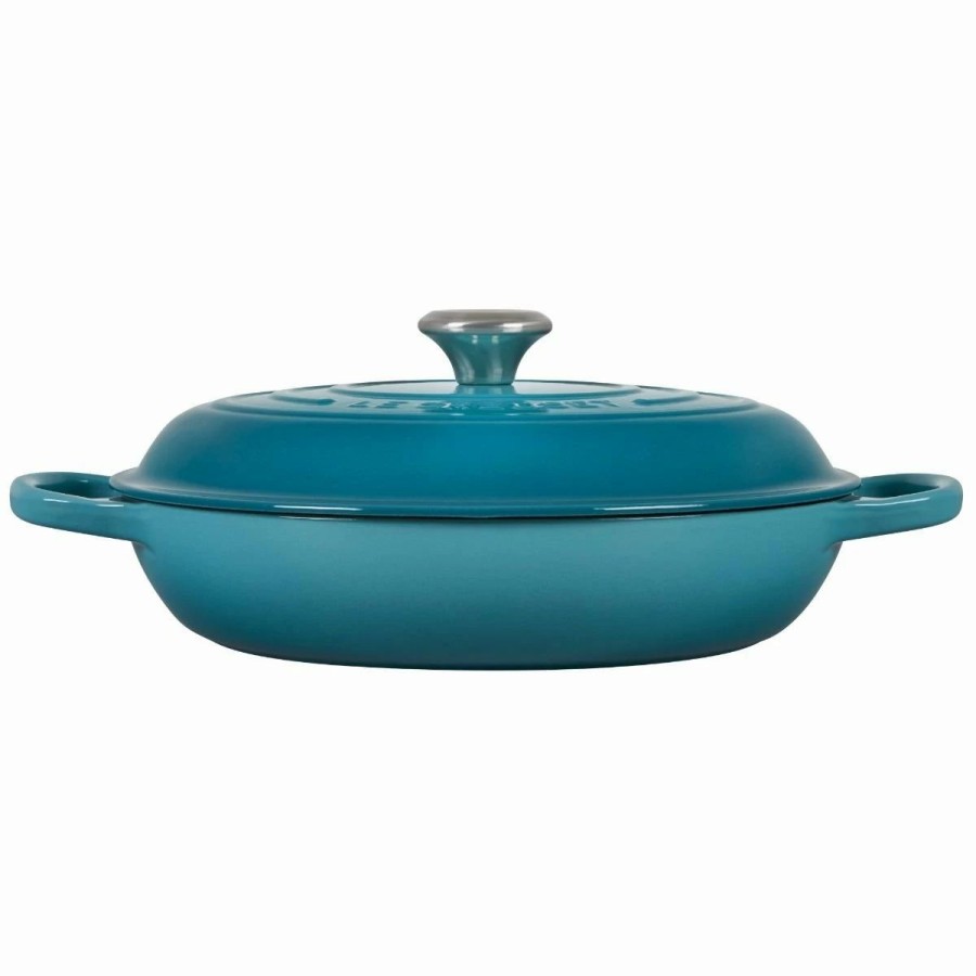 Dutch Ovens & Braisers * | Le Creuset 3.5 Qt. Signature Enameled Cast Iron Braiser With Stainless Steel Knob | Caribbean Blue