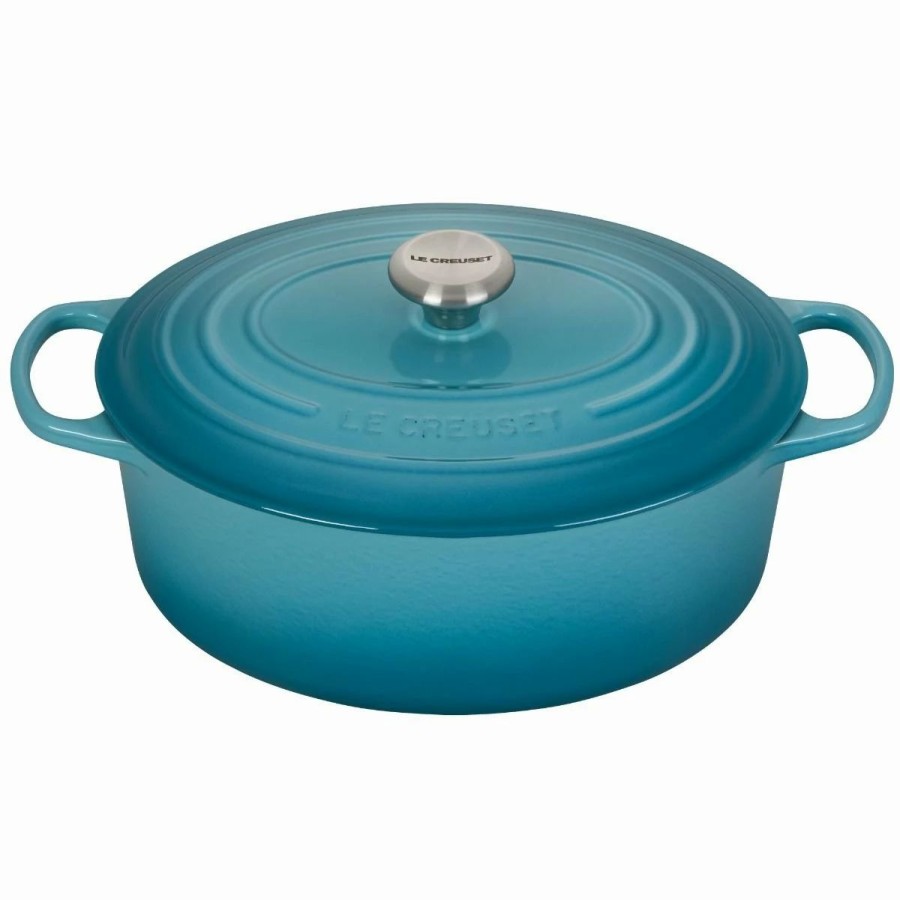 Dutch Ovens & Braisers * | Le Creuset 6.75 Qt. Oval Signature Dutch Oven With Stainless Steel Knob | Caribbean Blue