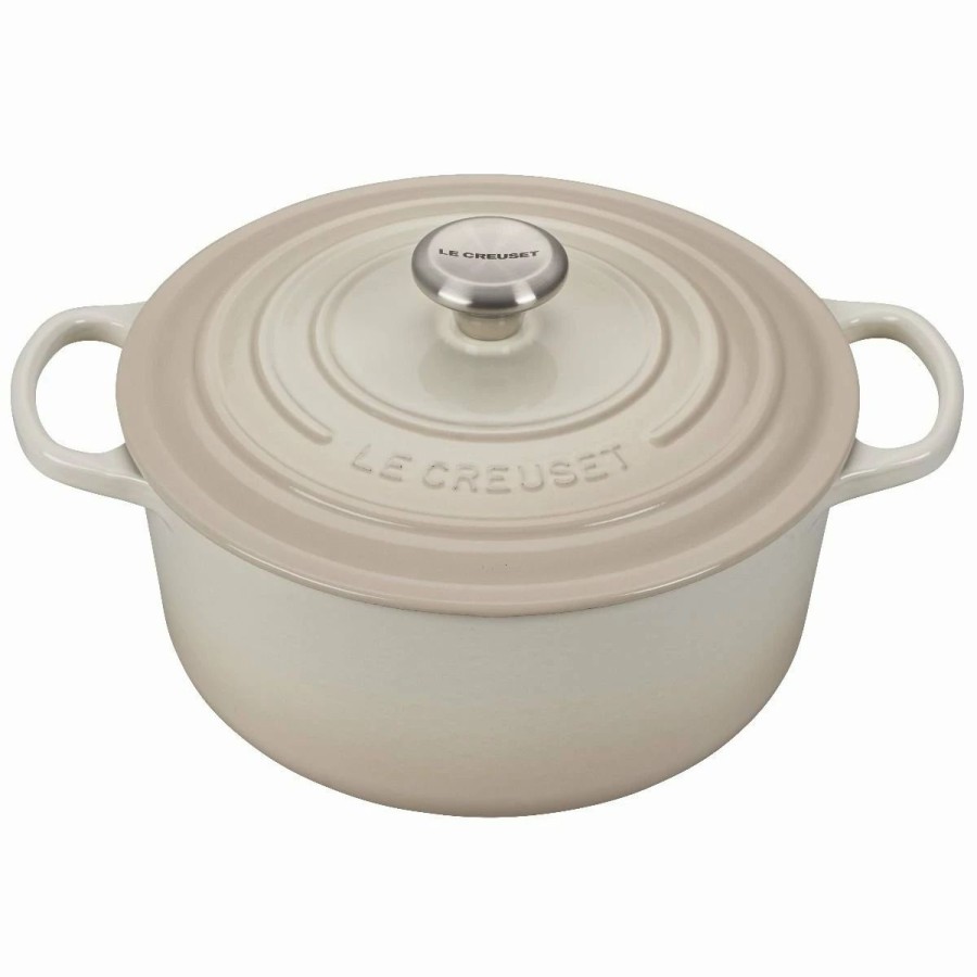 Dutch Ovens & Braisers * | Le Creuset 5.5 Qt. Round Signature Cast Iron Dutch Oven With Stainless Steel Knob | Meringue White