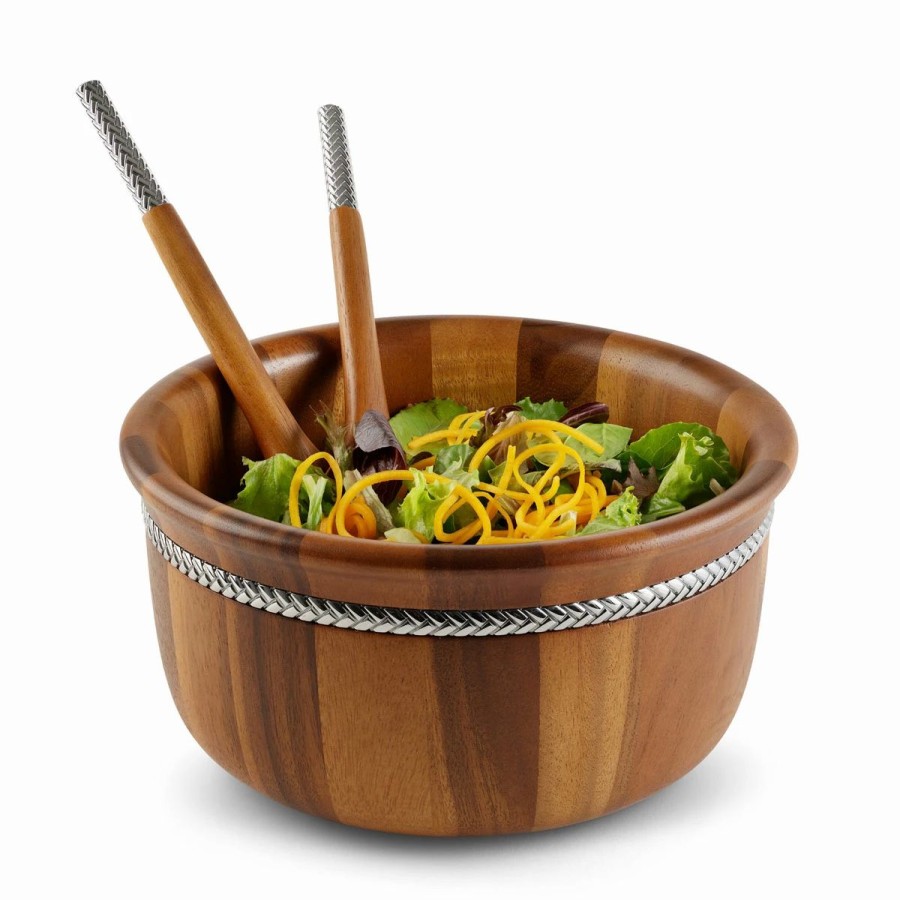 Bowls * | Nambe Mills, Inc. Nambe Braid 11 Round Salad Bowl With Servers