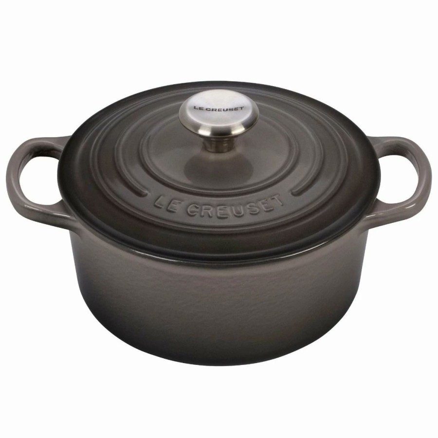 Dutch Ovens & Braisers * | Le Creuset 2 Qt. Round Signature Cast Iron Dutch Oven With Stainless Steel Knob | Oyster Grey