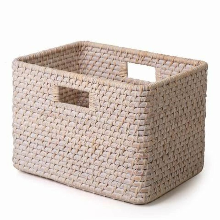 Storage * | Peter'S Rattan Rectangular Basket White Wash 34X23X25Cm