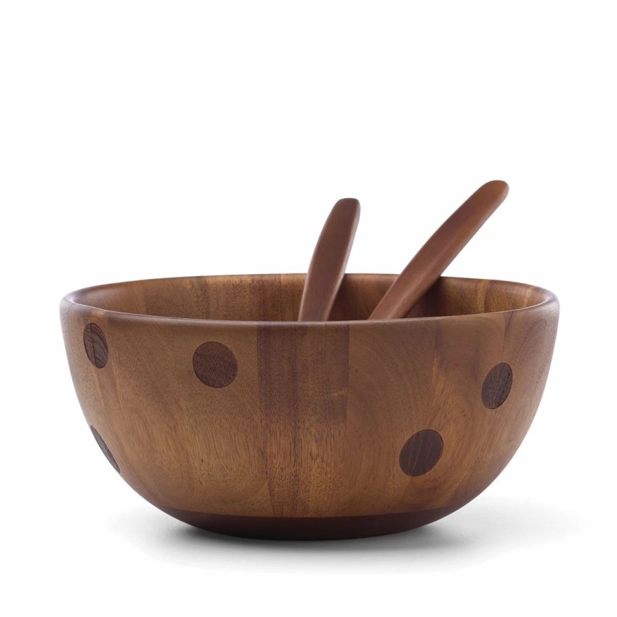 Bowls * | Kate Spade By Lenox, 3 Qt All In Good Taste Wood Deco Dot Salad Bowl With Servers