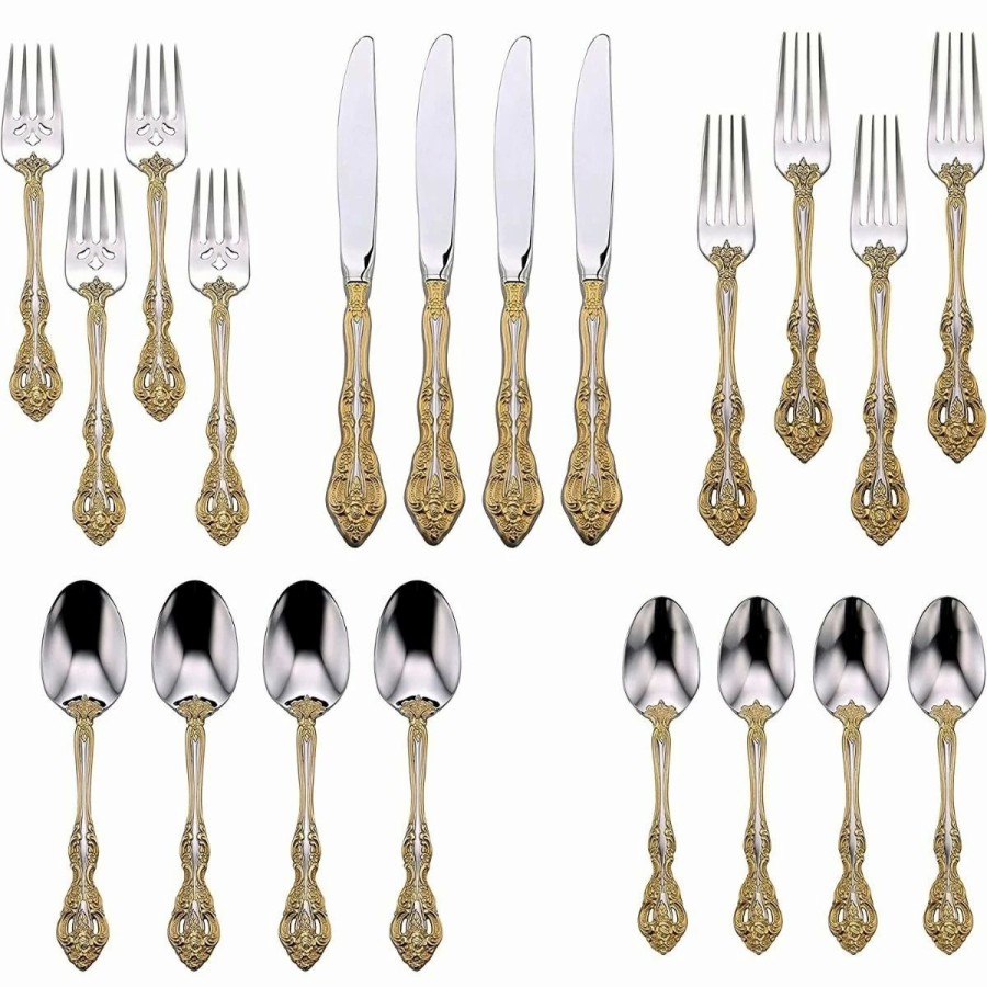 Flatware * | Oneida 18/10 Stainless Steel 20-Piece Flatware Set | Golden Michelangelo