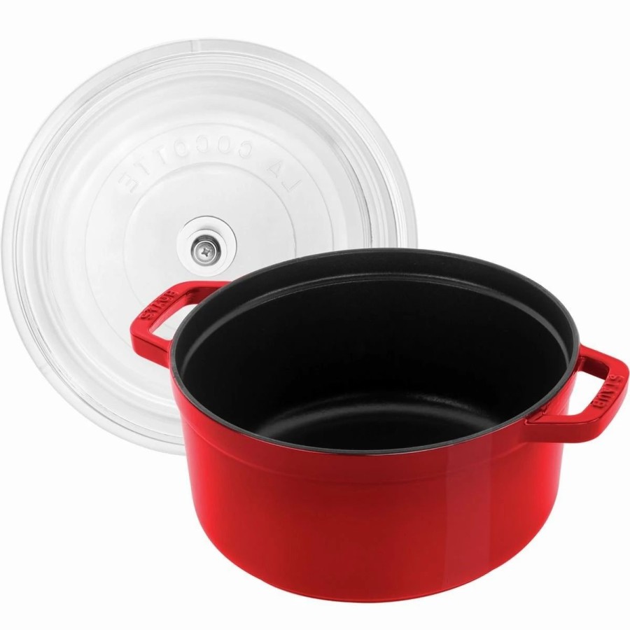 Dutch Ovens & Braisers * | Staub 4 Qt. Round Cocotte/Dutch Oven With Glass Lid | Cherry Red