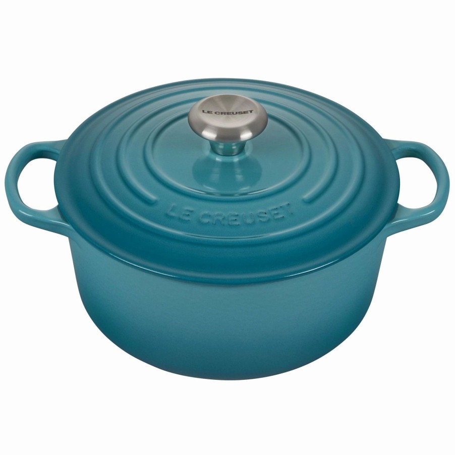 Dutch Ovens & Braisers * | Le Creuset 4.5 Qt. Round Signature Dutch Oven With Stainless Steel Knob | Caribbean Blue