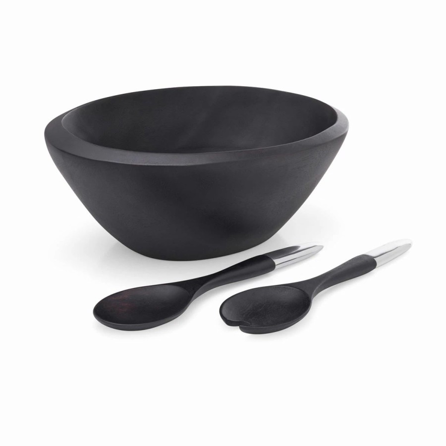 Bowls * | Nambe 10 Noir Wood Salad Bowl With Servers