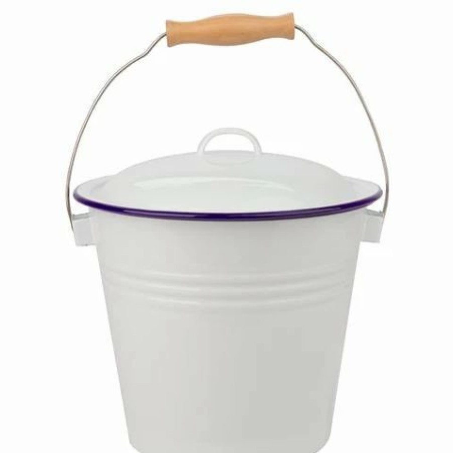 Storage * | Falcon Enamel Bucket With Lid White & Blue 5L