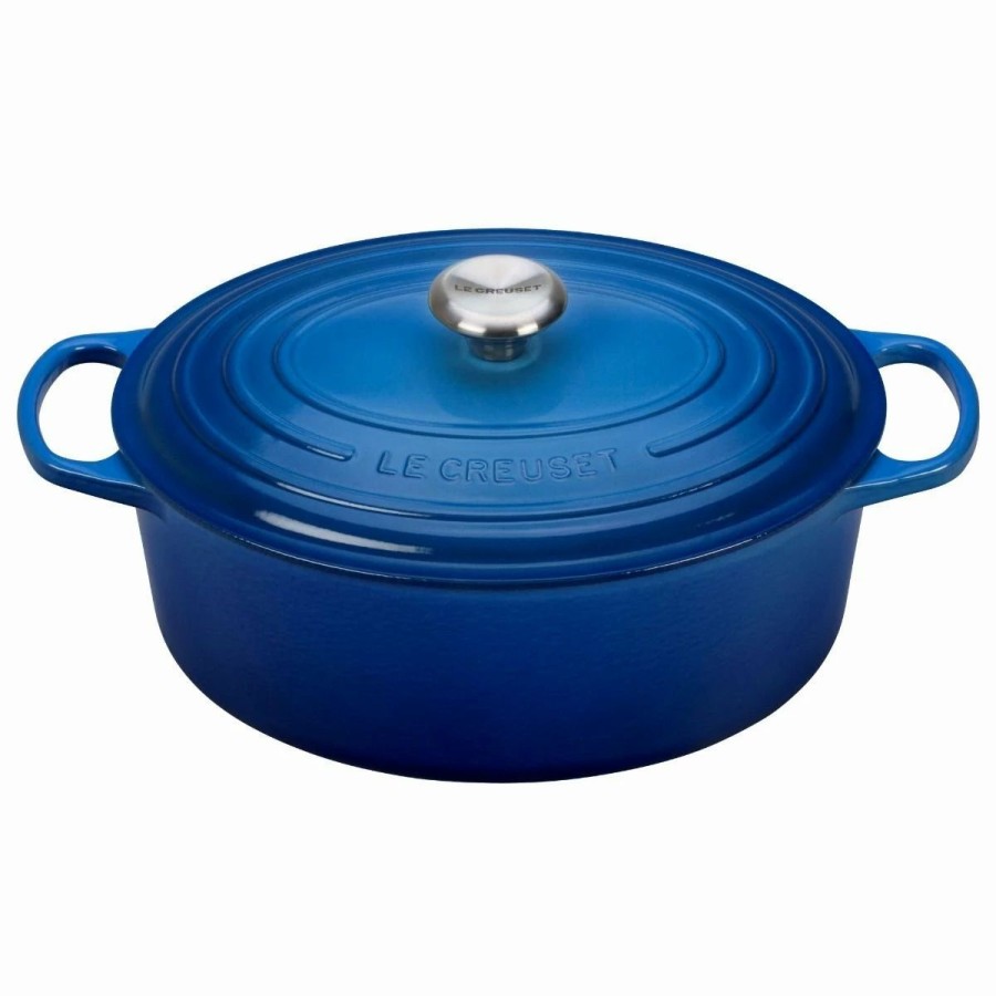 Dutch Ovens & Braisers * | Le Creuset 6.75 Qt. Oval Signature Dutch Oven With Stainless Steel Knob | Marseille Blue