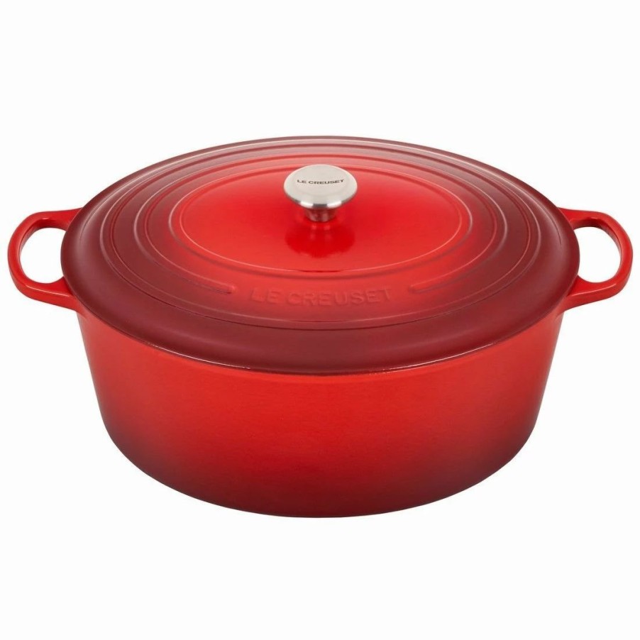 Dutch Ovens & Braisers * | Le Creuset 15.5 Qt. Oval Signature Dutch Oven With Stainless Steel Knob | Cerise/Cherry Red