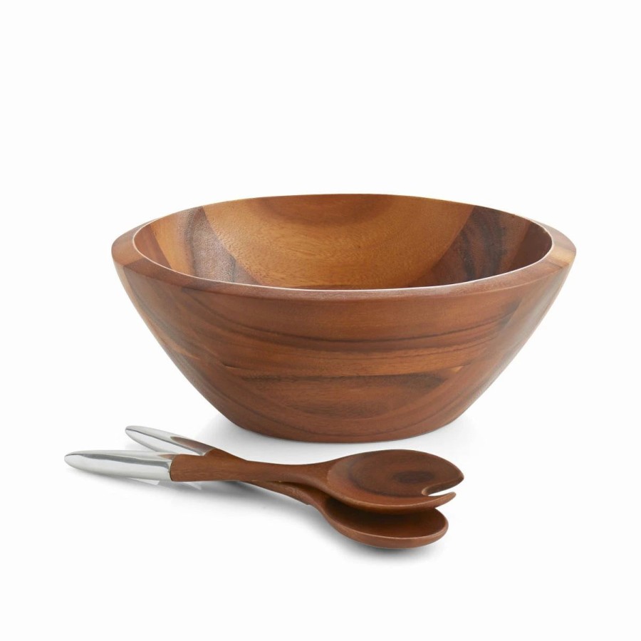 Bowls * | Nambe Mills, Inc. Nambe Wood And Metal Eclipse Salad Bowl With Servers