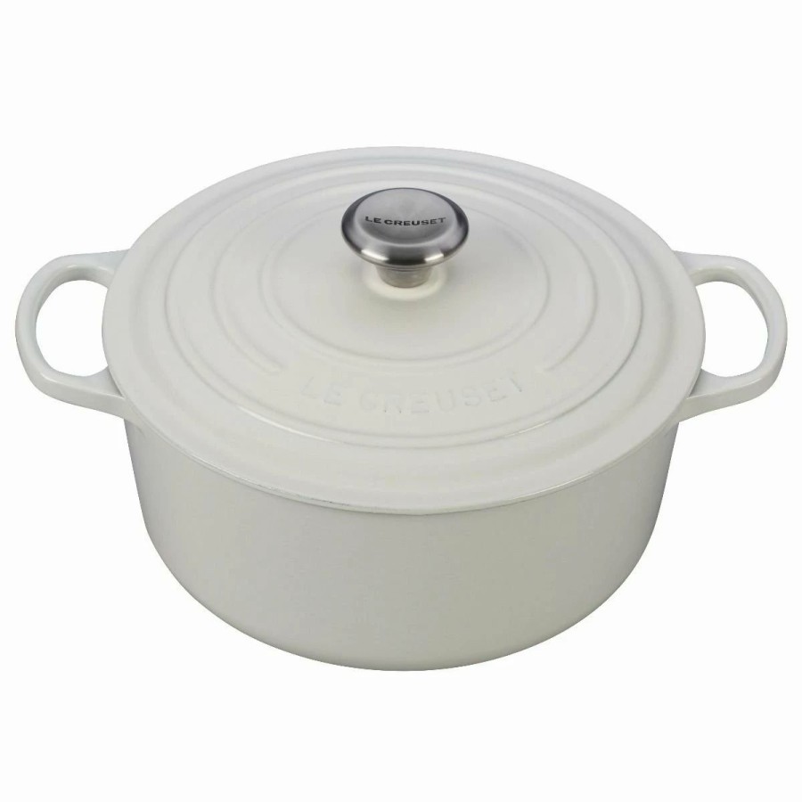 Dutch Ovens & Braisers * | Le Creuset 5.5 Qt. Round Signature Cast Iron Dutch Oven With Stainless Steel Knob | White