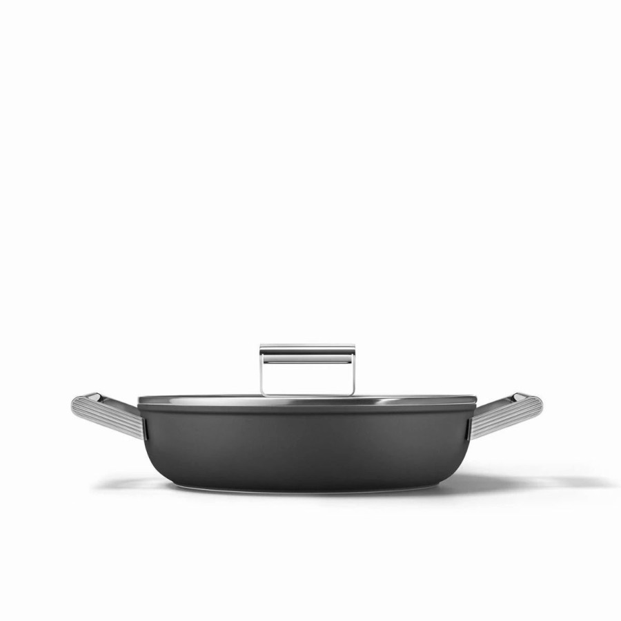 Dutch Ovens & Braisers * | Smeg 4 Qt. Nonstick Deep Pan With Lid | Black