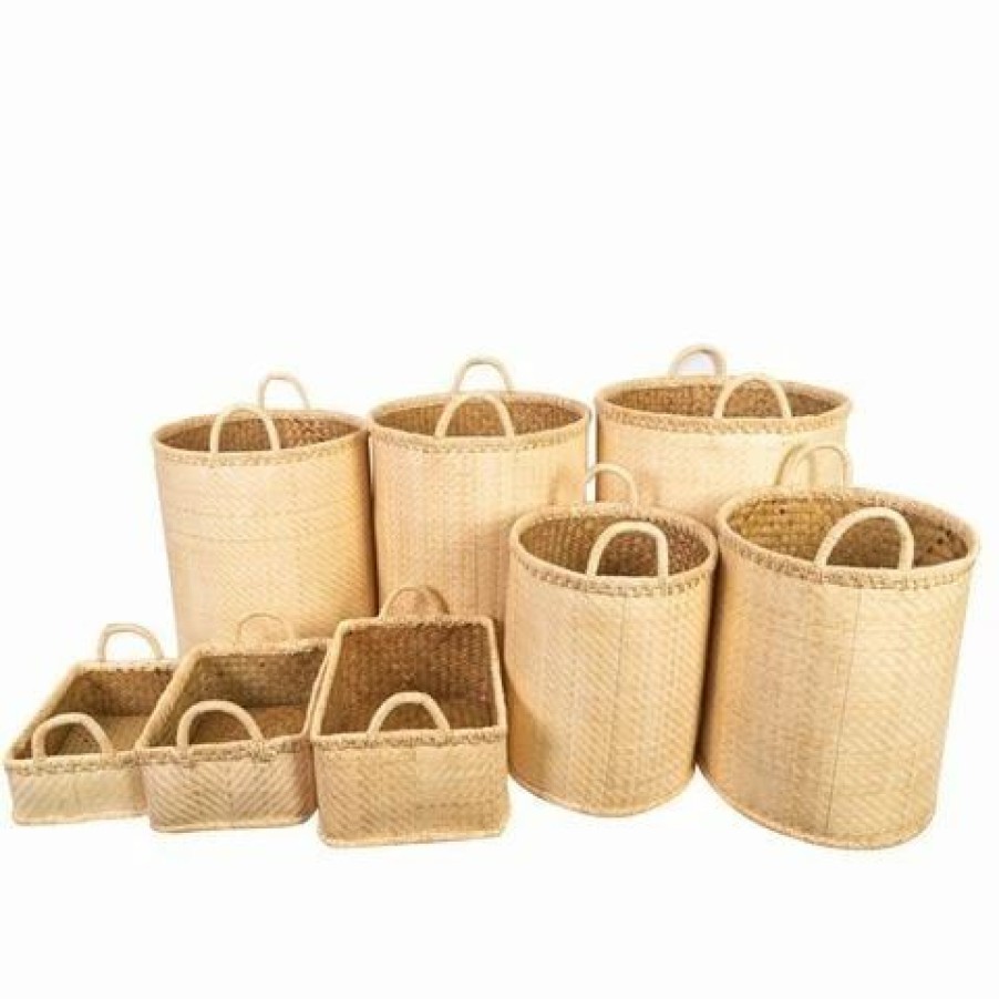 Storage * | Peter'S Palm Leaf Basket Combo Set Natural 8Pce