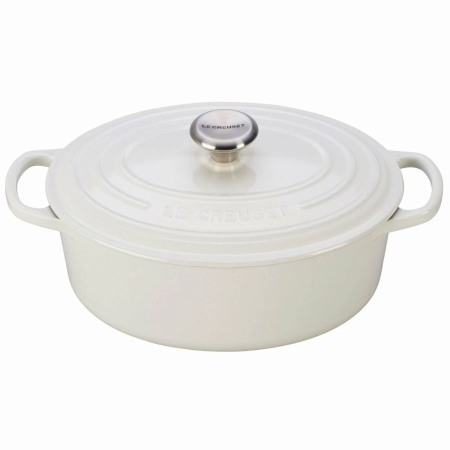 Dutch Ovens & Braisers * | Le Creuset 2.75 Qt. Oval Signature Dutch Oven With Stainless Steel Knob | White